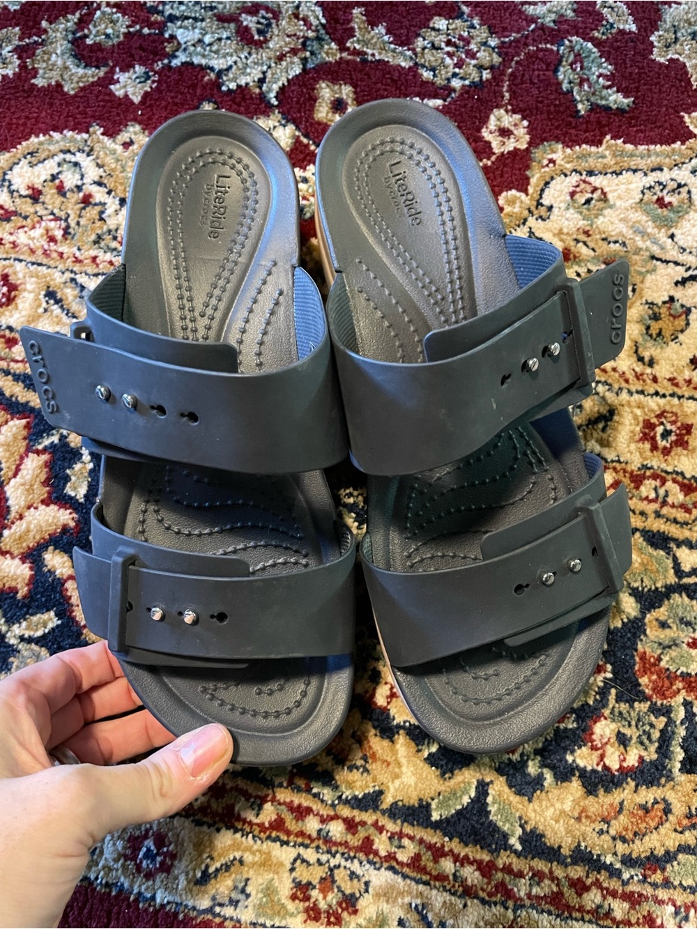 CROCS Navy Dual-Strap LiteRide Slide Sandals